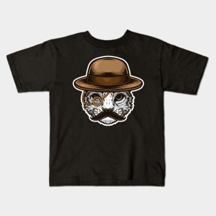 cute cat with mustache and hat Kids T-Shirt